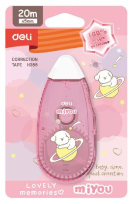 Лента коррект. Deli EH355 20мх5мм ассорти корпус белый блистер