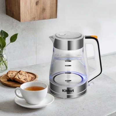 Чайник электрический Kitfort КТ-6626 1.7л. 2200Вт нержавеющая сталь/черный корпус: нерж.сталь/стекло