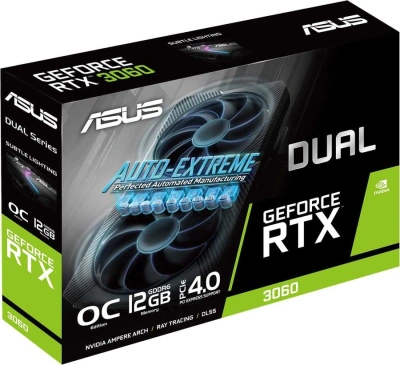 Видеокарта Asus PCI-E 4.0 DUAL-RTX3060-O12G-V2 LHR NVIDIA GeForce RTX 3060 12Gb 192bit GDDR6 1837/15000 HDMIx1 DPx3 HDCP Ret