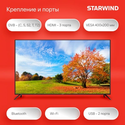 Телевизор LED Starwind 65" SW-LED65UG402 Яндекс.ТВ Frameless черный 4K Ultra HD 60Hz DVB-T DVB-T2 DVB-C DVB-S DVB-S2 USB WiFi Smart TV
