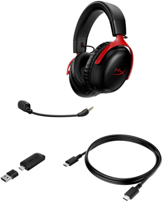 Наушники с микрофоном HyperX Cloud III Wireless черный/красный мониторные Radio оголовье (77Z46AA)