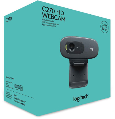 Камера Web Logitech HD Webcam C270 черный 0.9Mpix (1280x720) USB2.0 с микрофоном (960-001063/960-000584)