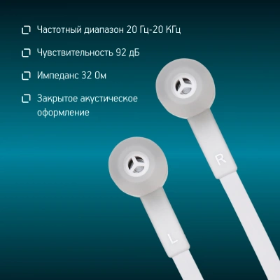 Наушники внутриканальные Оклик HP-S-220 1.1м белый проводные в ушной раковине (D2-1W)