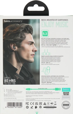 Гарнитура внутриканальные Hoco ES70 черный беспроводные bluetooth шейный обод