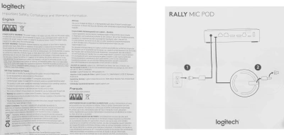 Микрофон проводной Logitech Rally Mic Pod 2.95м белый
