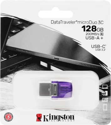 Флеш Диск Kingston 128Gb DataTraveler microDuo 3C DTDUO3CG3/128GB USB3.0 фиолетовый