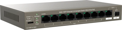 Коммутатор IP-Com G1110PF-8-102W (L2) 9x1Гбит/с 1xКомбо(1000BASE-T/SFP) 1SFP 8PoE 92W неуправляемый