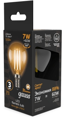 Лампа светодиодная Gauss 7Вт цок.:E14 шар 220B св.свеч.бел.теп. P45 (упак.:10шт) (105801107)