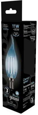 Лампа филам. Gauss Filament 11Вт цок.:E14 свеча 220B св.свеч.бел.нейт. CF35 (упак.:10шт) (104801211)