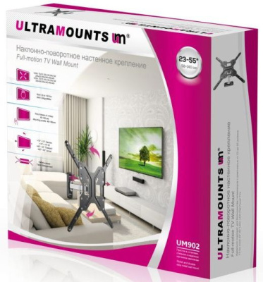Кронштейн для телевизора Ultramounts UM902 черный 23"-55" макс.30кг настенный поворотно-выдвижной и наклонный