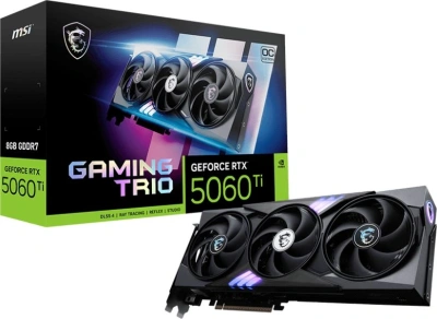 Видеокарта MSI PCI-E 5.0 RTX 5060 Ti 8G GAMING TRIO OC NVIDIA GeForce RTX 5060TI 8Gb 128bit GDDR7 2572/28000 HDMIx1 DPx3 HDCP Ret