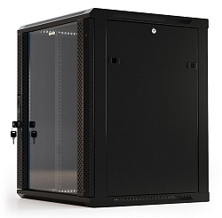 Шкаф коммутационный Hyperline (TWB-1866-GP-RAL9004) настенный 18U 600x600мм пер.дв.стекл 2 бок.пан. 60кг черный 908мм IP20 сталь