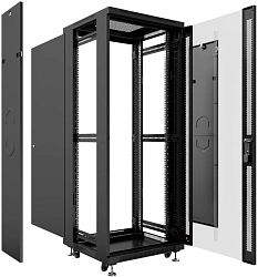 Шкаф коммутационный Cabeus (SH-05C-18U60/60-BK) напольный 12U 600x600мм пер.дв.стекл металл 800кг черный 500мм 988мм IP20 сталь