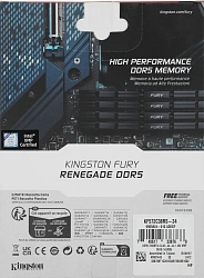 Память DDR5 24GB 7200MHz Kingston KF572C38RS-24 Fury Renegade Silver/Black RTL Gaming PC5-57600 CL38 DIMM 288-pin 1.45В single rank с радиатором Ret