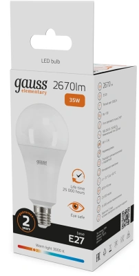 Лампа светодиодная Gauss Globe Elementary 35Вт цок.:E27 груша 220B св.свеч.бел.теп. А67 (упак.:10шт) (70215)
