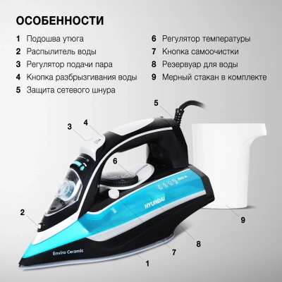 Утюг Hyundai H-SI01336 2800Вт черный/голубой