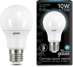Лампа светодиодная Gauss A60 10Вт цок.:E27 шар 220B св.свеч.бел.нейт. A60 (упак.:10шт) (102502210)