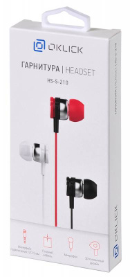 Гарнитура внутриканальные Оклик HS-S-210 1.2м черный проводные в ушной раковине (D1B)