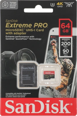Флеш карта microSDXC 64GB Sandisk SDSQXCU-064G-GN6MA Extreme Pro + adapter