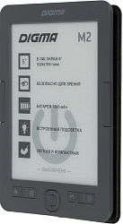 Электронная книга Digma M2 6" E-ink HD Pearl 758x1024 600MHz 128Mb/4Gb/SD/microSDHC/подсветка дисплея темно-серый (в компл.:обложка)