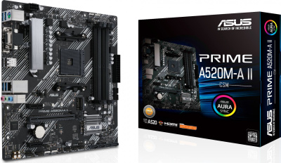 Материнская плата Asus PRIME A520M-A II/CSM Soc-AM4 AMD A520 4xDDR4 mATX AC`97 8ch(7.1) GbLAN RAID+VGA+HDMI+DP