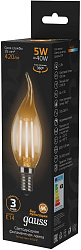 Лампа филам. Gauss Filament 5Вт цок.:E14 свеча 220B св.свеч.бел.теп. (упак.:10шт) (104801105)