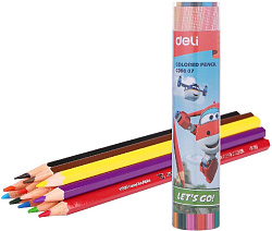 Карандаши цв. Deli EC00807 Super Wings шестигран. тополь 12цв. туба пл.