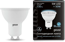 Лампа светодиодная Gauss MR16 5Вт цок.:GU10 спот 220B св.свеч.бел.нейт. MR16 (упак.:1шт) (101506205)