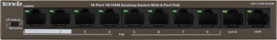 Коммутатор Tenda TEF1110P-8-63W (L2) 10x100Мбит/с 8PoE 58W неуправляемый