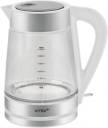 Чайник электрический Vitek VT-WK1030 1.7л. 2200Вт белый/серебристый корпус: стекло