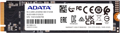 Накопитель SSD A-Data PCIe 4.0 x4 512GB SLEG-900-512GCS Legend 900 M.2 2280