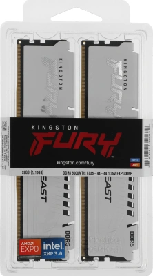 Память DDR5 2x16GB 6000MHz Kingston KF560C36BWE2K2-32 Fury Beast White Expo RTL Gaming PC5-48000 CL36 DIMM 288-pin 1.35В kit single rank с радиатором Ret