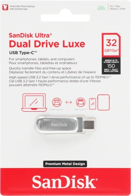 Флеш Диск Sandisk 32GB Ultra Dual Drive Luxe SDDDC4-032G-G46 USB3.0 серебристый