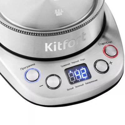 Чайник электрический Kitfort КТ-650 1.5л. 2200Вт серебристый корпус: стекло/металл