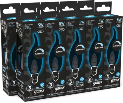 Лампа филам. Gauss Filament 5Вт цок.:E14 свеча 220B св.свеч.бел.нейт. (упак.:10шт) (104801205-D)