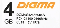 Память DDR4 4Gb 2666MHz Digma DGMAS42666004S RTL PC4-21300 CL19 SO-DIMM 260-pin 1.2В single rank Ret
