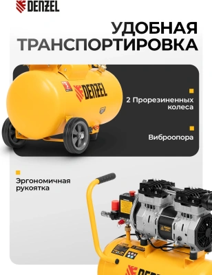 Компрессор поршневой Denzel DLS950/24 безмасляный 165л/мин 24л 950Вт желтый/черный