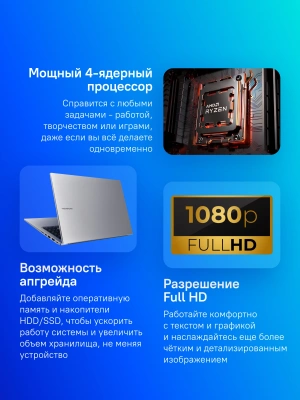 Ноутбук Maibenben M553 Ryzen 3 5300U 8Gb SSD512Gb AMD Radeon Graphics 15.6" IPS FHD (1920x1080) Linux silver WiFi BT Cam 4278mAh (M5531SB0LSRE0)