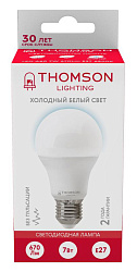 Лампа светодиодная Thomson TH-B2301 7Вт цок.:E27 груша 220B св.свеч.бел.хол. A (упак.:1шт)