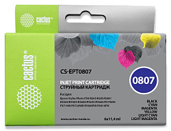 Картридж струйный Cactus CS-EPT0807 черный/желтый/голубой/пурпурный/светло-голубой/светло-пурпурный набор (68.4мл) для Epson St Ph P50 с чипом