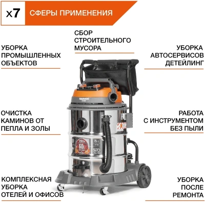 Строительный пылесос Daewoo DAVC 2500SD 1400Вт (уборка: сухая/сбор воды/выдув) оранжевый