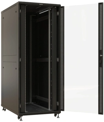Шкаф коммутационный Hyperline (TTBR-4288-AS-RAL9004) напольный 42U 800x800мм пер.дв.стекл задн.дв.спл.стал.лист 2 бок.пан. 1000кг черный 710мм 2055мм IP20 сталь