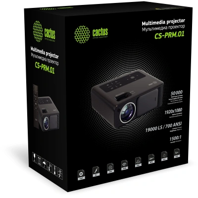 Проектор Cactus CS-PRM.01B.Full HD LCD 700Lm ANSI (1920x1080) 2500:1 ресурс лампы:50000часов 2xUSB typeA 2xHDMI 1.8кг