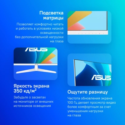 Монитор Asus 23.8" VY249HF-W белый IPS LED 16:9 HDMI матовая 250cd 178гр/178гр 1920x1080 100Hz FHD 3.4кг