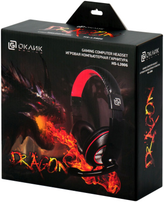 Наушники с микрофоном Оклик HS-L390G DRAGON черный/красный 1.8м мониторные оголовье (1100413)