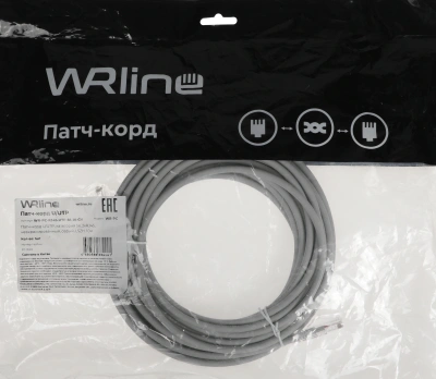 Патч-корд WRline WR-PC-RJ45-UTP-5E-10-GY UTP RJ-45 вил.-вилка RJ-45 кат.5E 10м серый LSZH (уп.:1шт)
