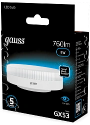 Лампа светодиодная Gauss 108008308 8Вт цок.:GX53 таблетка 220B св.свеч.бел.хол. (упак.:10шт)