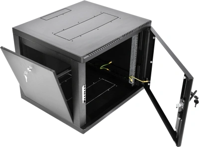 Шкаф коммутационный ЦМО (ШРН-М-9.650-9005) настенный 9U 600x650мм пер.дв.стекл 120кг черный 581мм 22.5кг 180град. 475мм металл