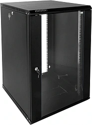 Шкаф коммутационный ЦМО ШРН-Эконом (ШРН-Э-18.650-9005) настенный 18U 600x650мм пер.дв.стекл 65кг черный 600мм 31.86кг 180град. 930мм IP20 сталь