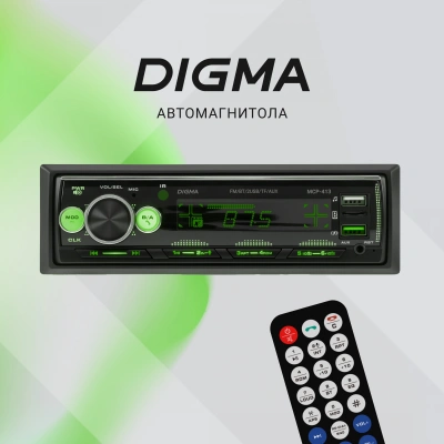 Автомагнитола Digma MCP-413 1DIN 4x45Вт v5.0 USB 2.0 AUX 4 ПДУ